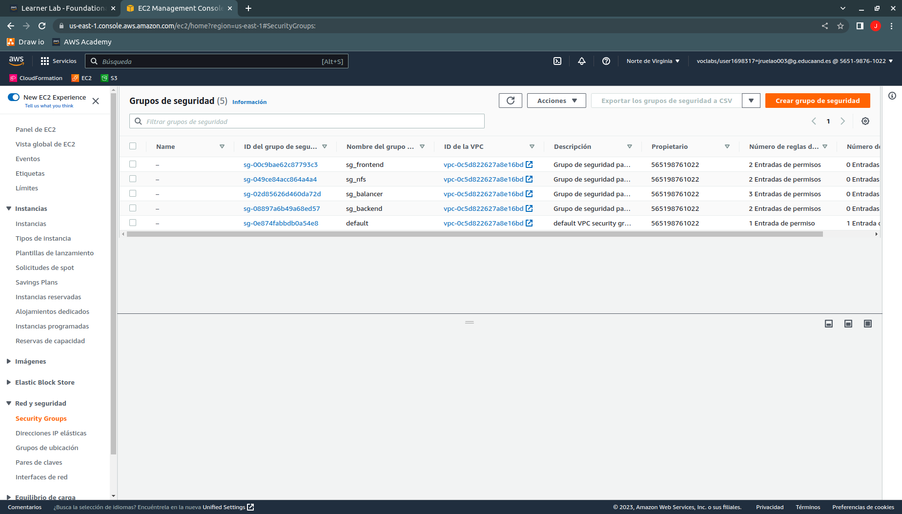 Comprobación de los grupos de seguridad