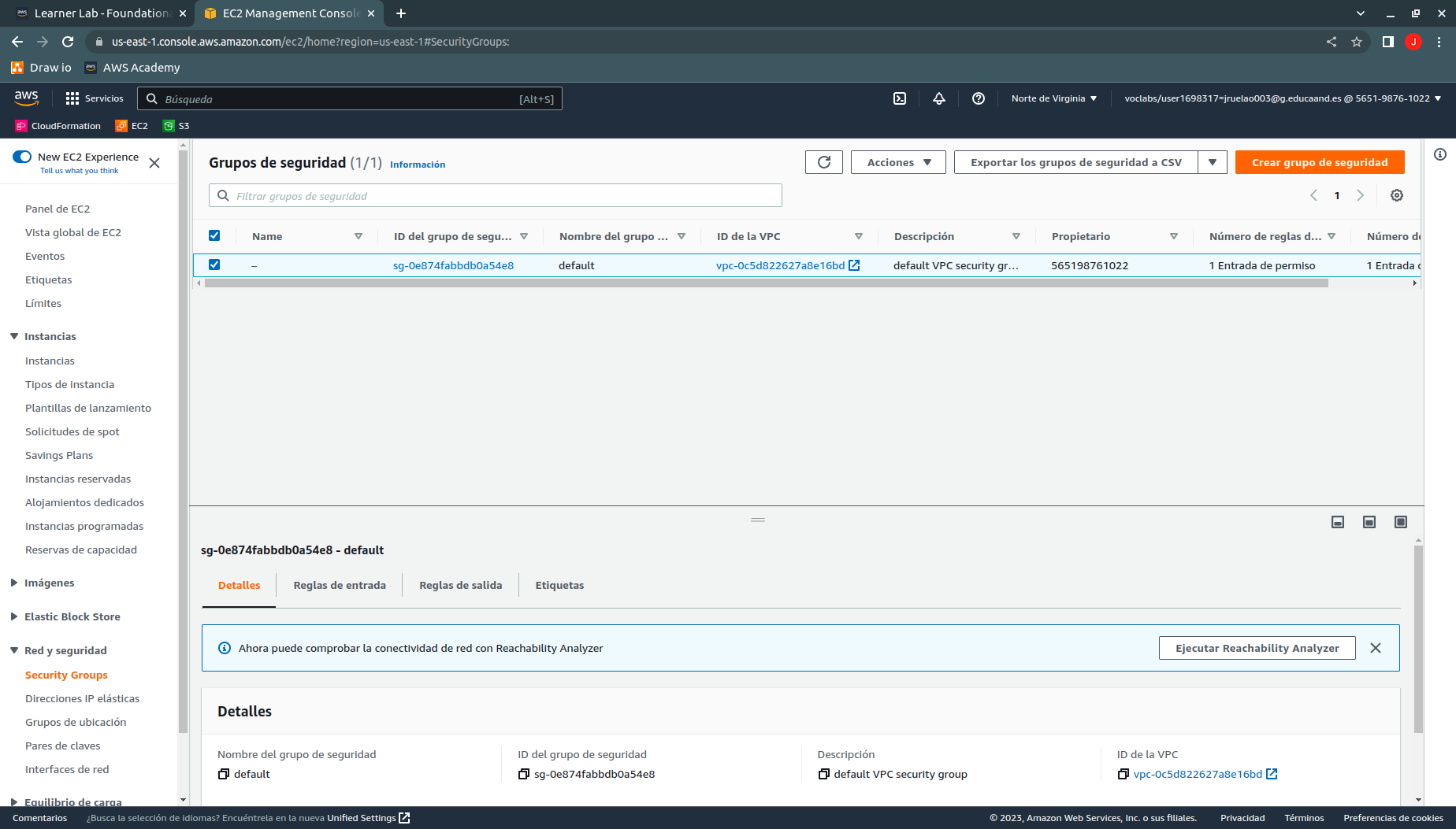 Comprobación de los grupos de seguridad