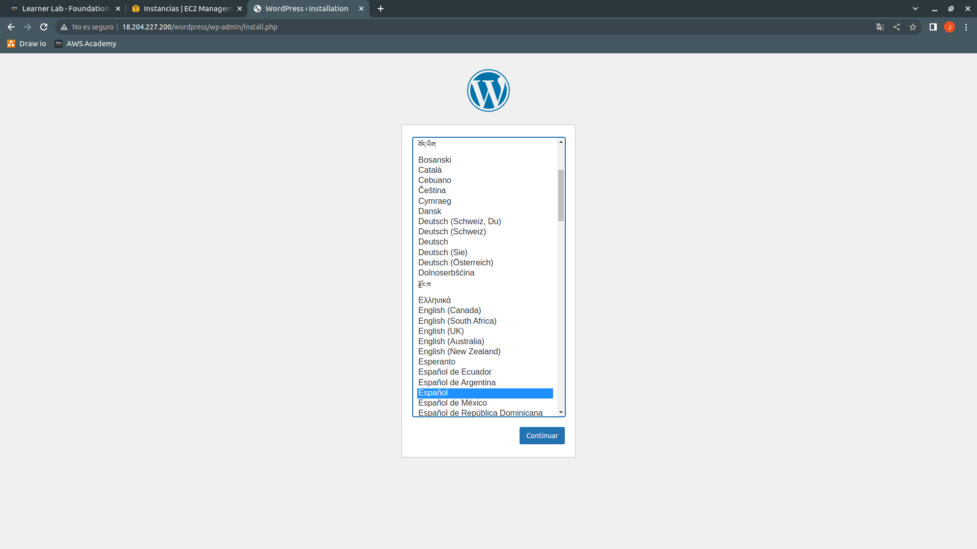 Idioma de WordPress